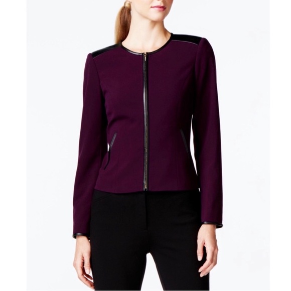 Calvin Klein Jackets & Blazers - Calvin Klein 🦚 Purple Blazer w Faux Leather Trim